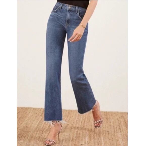 REFORMATION Women's Blue Cropped Flood Kasai High Waist Raw Hem Jeans Size 27 - Picture 10 of 11